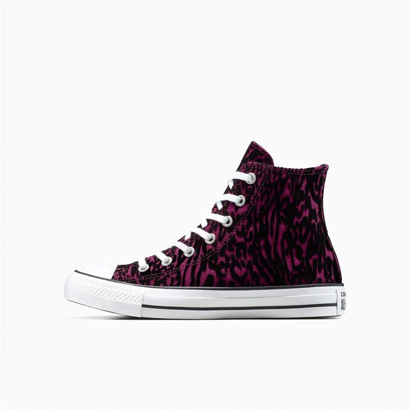 Converse Junior Chuck Taylor All Star Hi Flocked Leopard Print Trainers Frozen Acai/White/Black