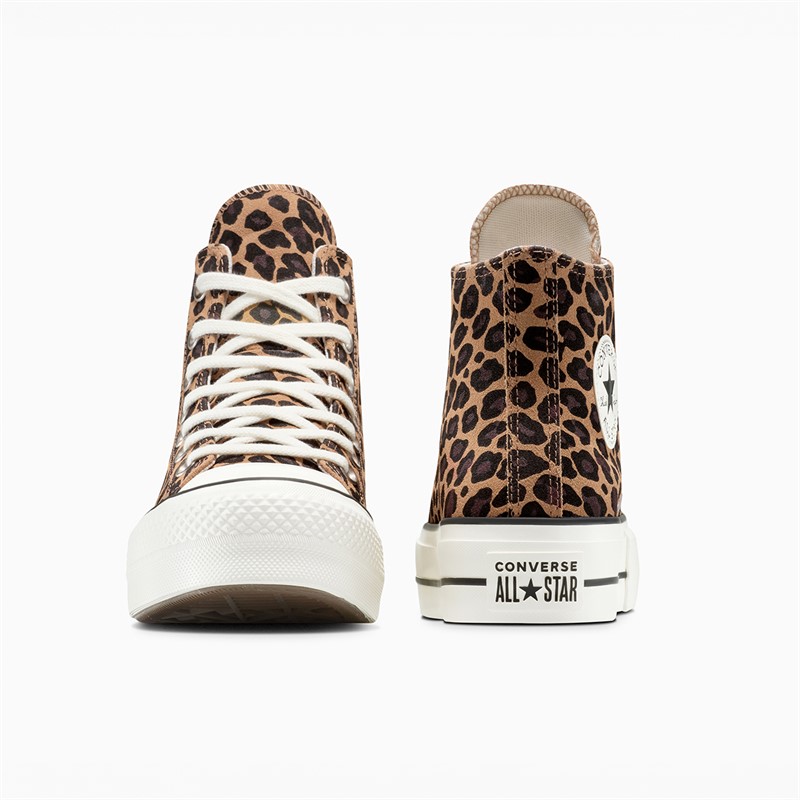 Converse Womens Chuck Taylor All Star Hi Lift Platform Leopard Suede Trainers Incensed/Black/Egret