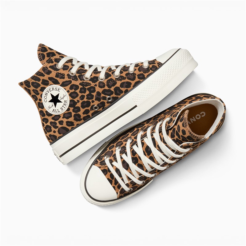 Converse Womens Chuck Taylor All Star Hi Lift Platform Leopard Suede Trainers Incensed/Black/Egret