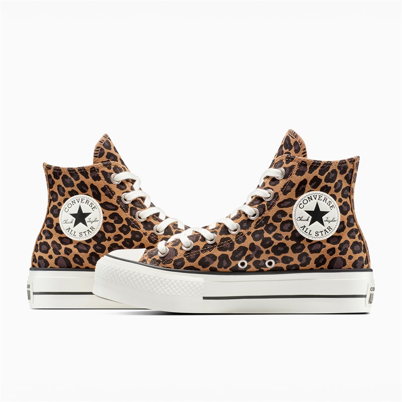 Converse Womens Chuck Taylor All Star Hi Lift Platform Leopard Suede Trainers Incensed/Black/Egret