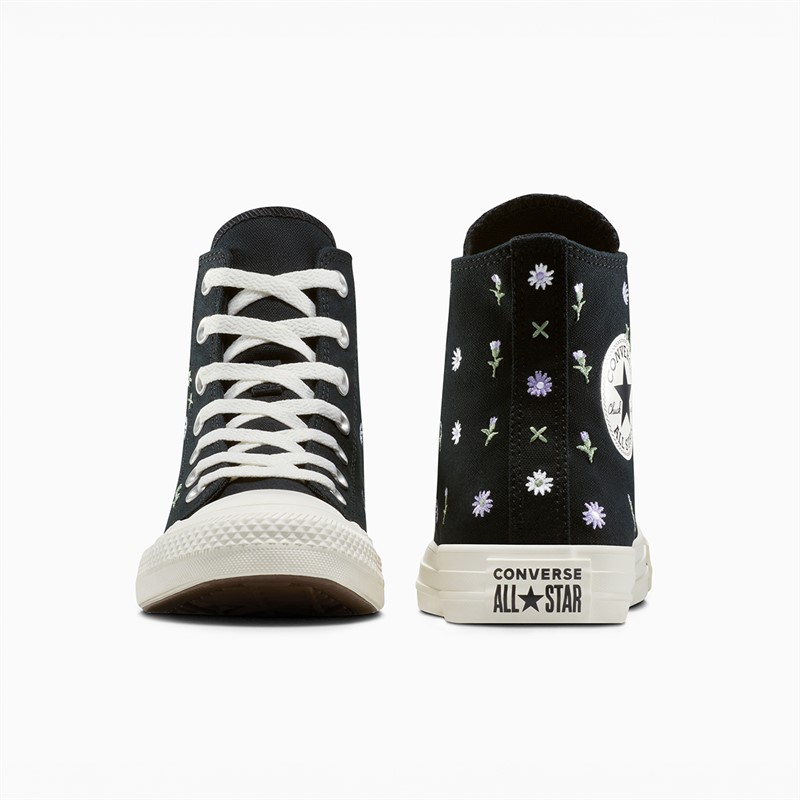 Converse Womens Chuck Taylor All Star Hi Embroidered Flowers Trainers Black/Egret/Foothill Green