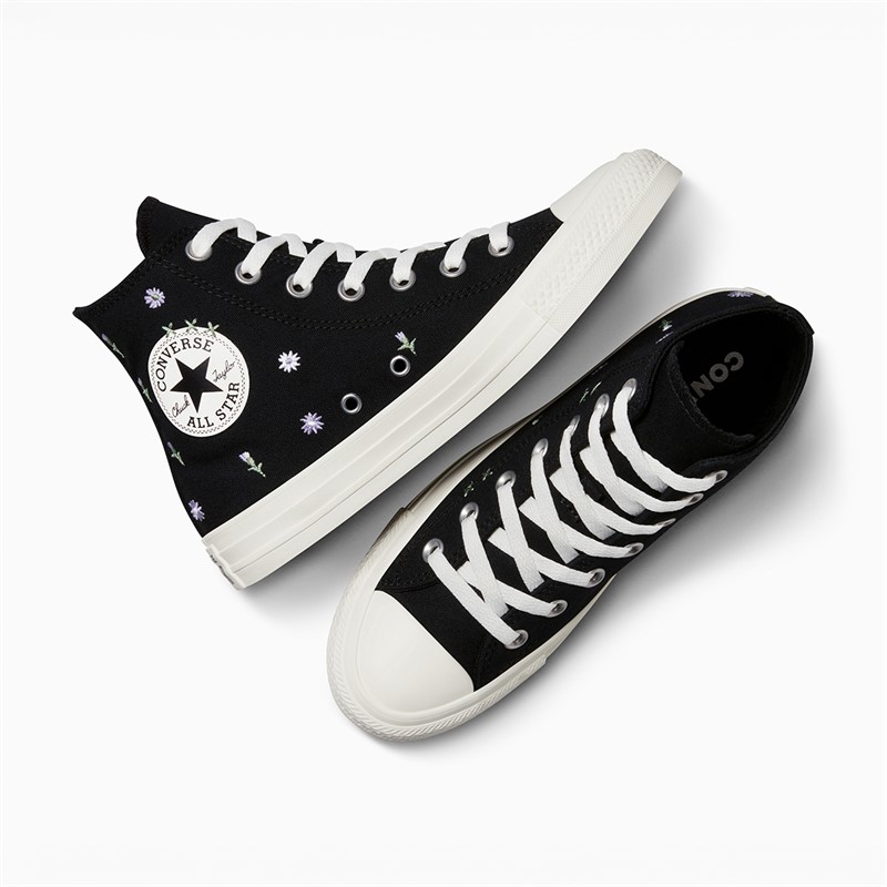 Converse Womens Chuck Taylor All Star Hi Embroidered Flowers Trainers Black/Egret/Foothill Green