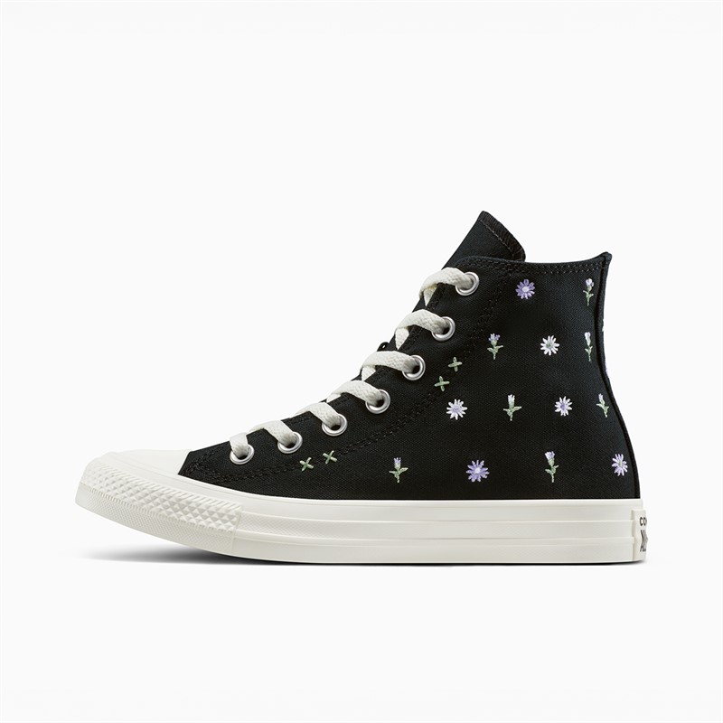 Converse Womens Chuck Taylor All Star Hi Embroidered Flowers Trainers Black/Egret/Foothill Green