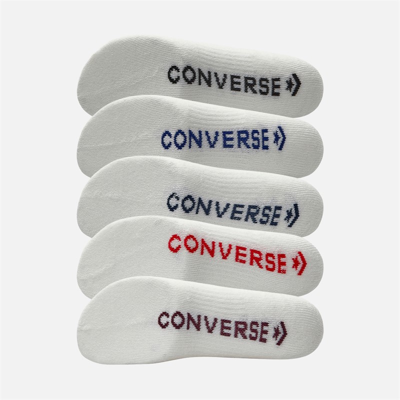 Converse Mens Varsity Stripe Logo Five Pack Crew Socks Egret