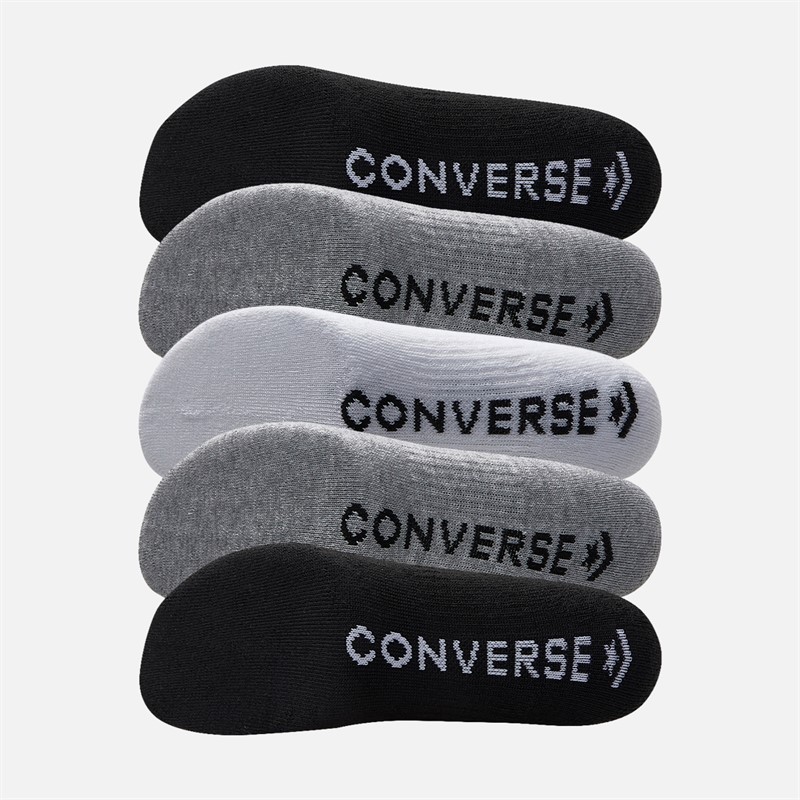 Converse Mens Chevron Logo Five Pack Quarter Socks Grey Heather