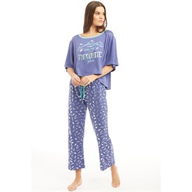 Image of Chelsea Peers Womens Slouch Top Pyjama Set Blue