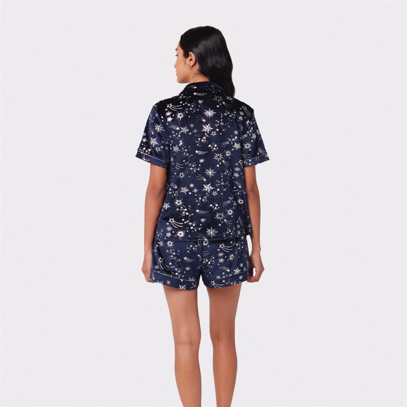 Chelsea Peers Womens Button Up And Shorts Pyjama Set Navy