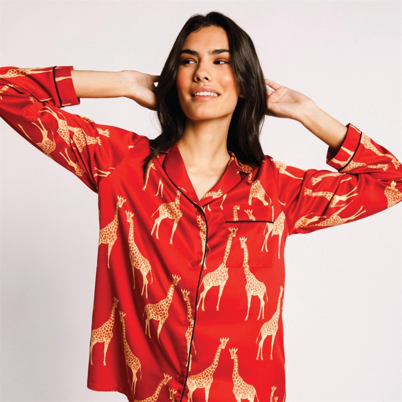 Chelsea Peers Womens Button Up Pyjama Set Red