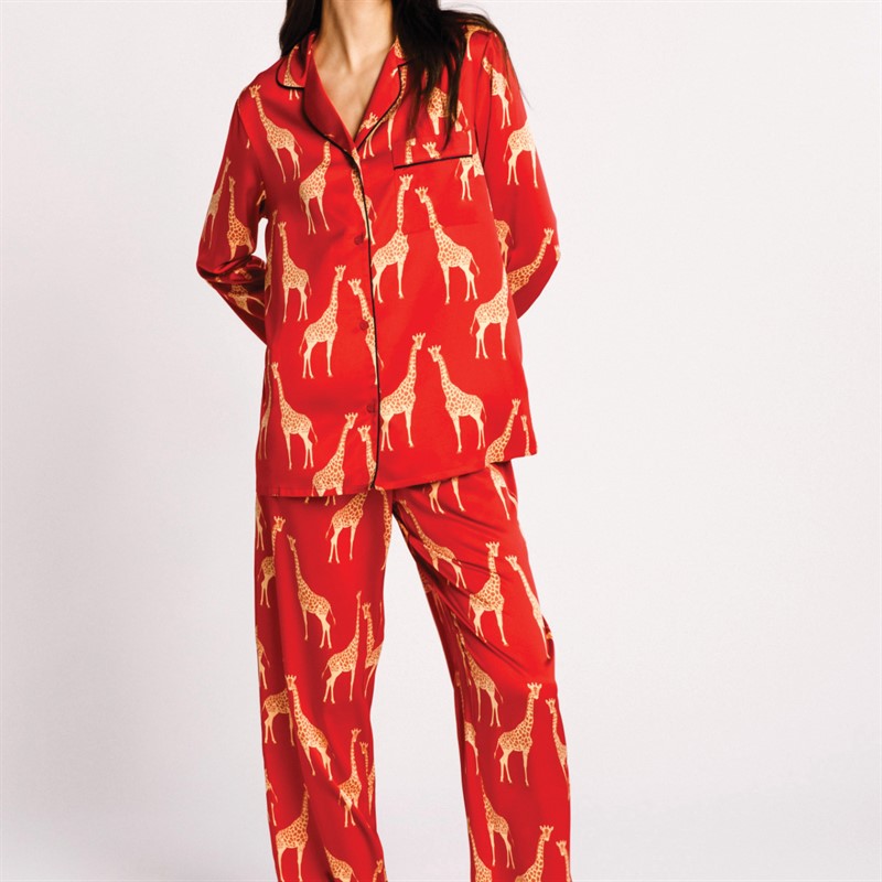 Chelsea Peers Womens Button Up Pyjama Set Red