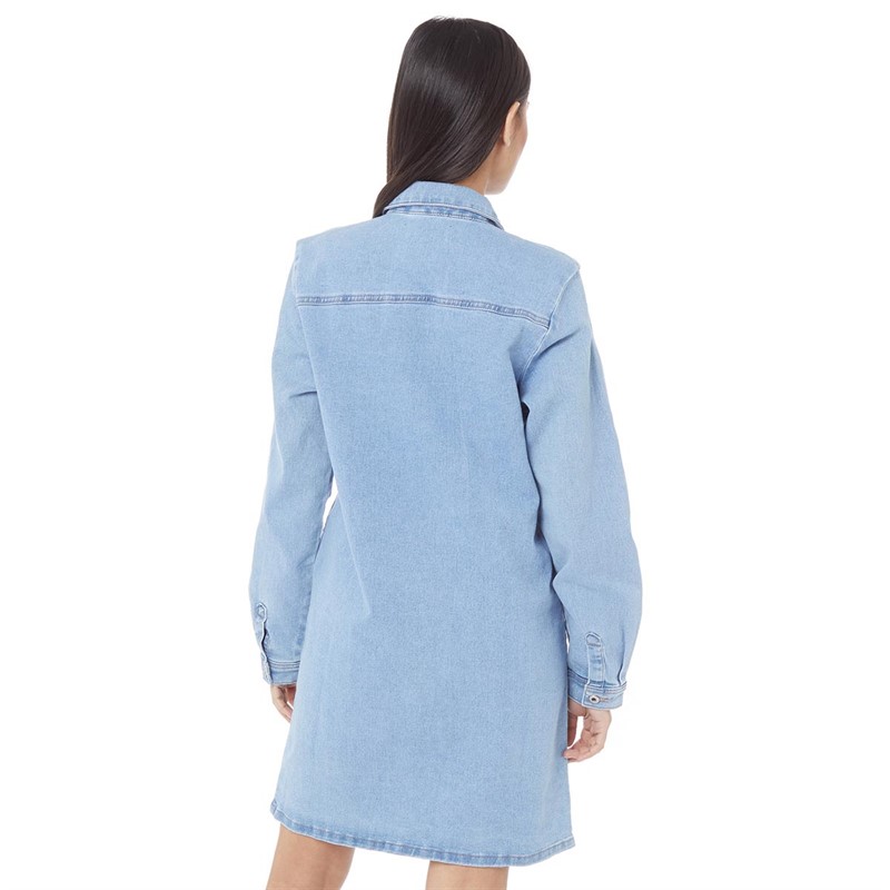 Pieces Damen Perry Denim Kleider Hellblau