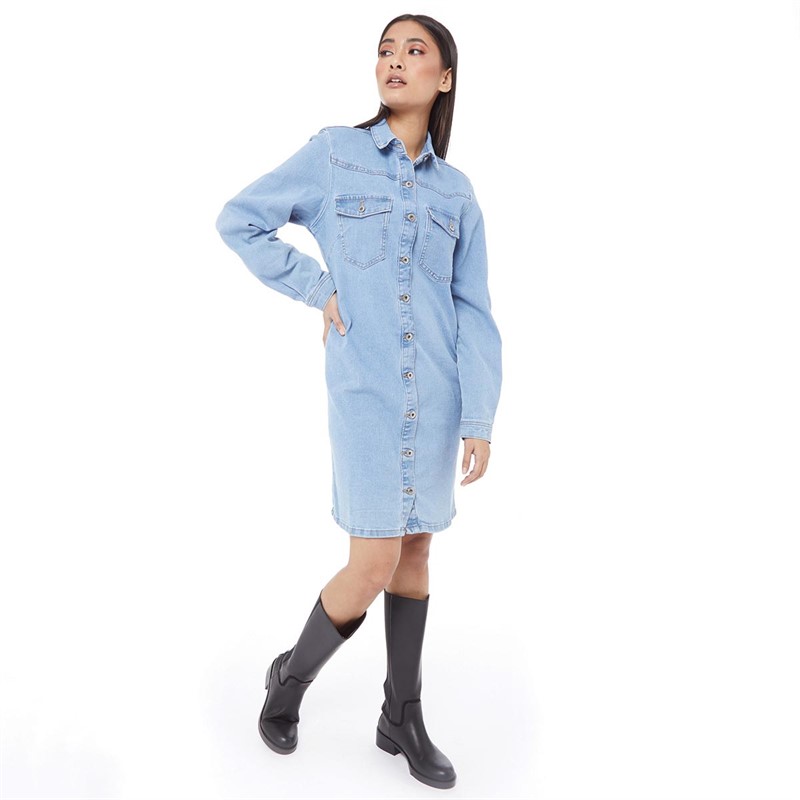 Pieces Damen Perry Denim Kleider Hellblau