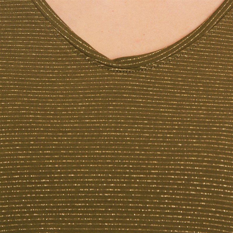 Pieces Womens Billo Lurex T-Shirt Dark Olive