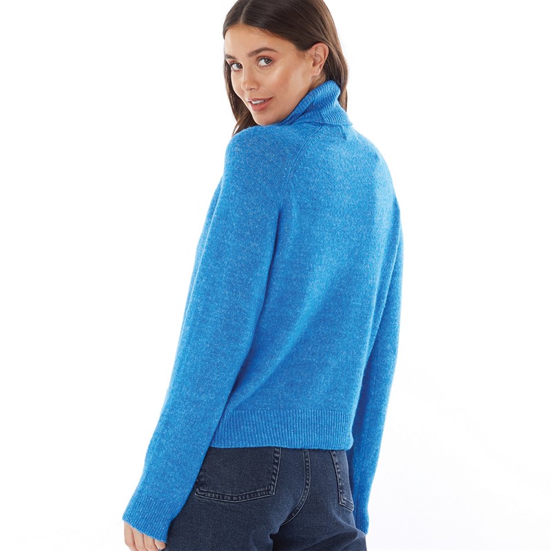 Pieces Womens Juliana Roll Neck Knitted Jumper French Blue