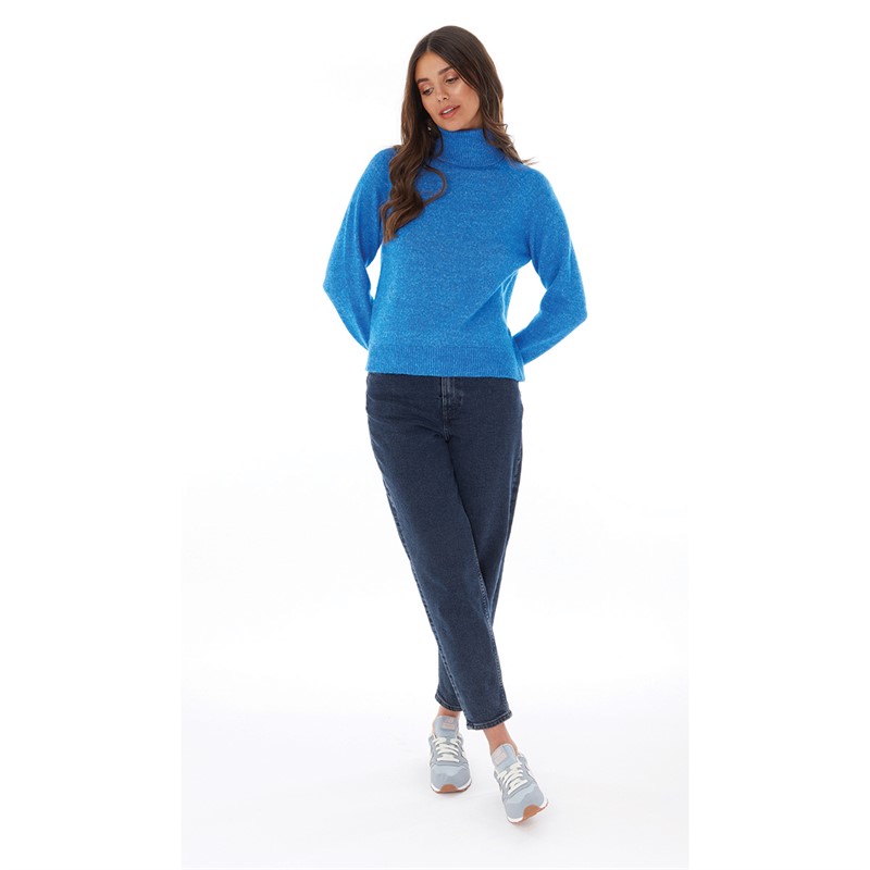 Pieces Womens Juliana Roll Neck Knitted Jumper French Blue