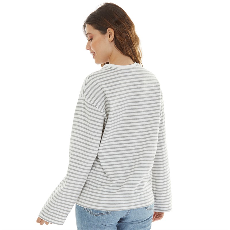 Pieces Womens Sadie Long Sleeve Top Cloud Dancer Light Grey Marl