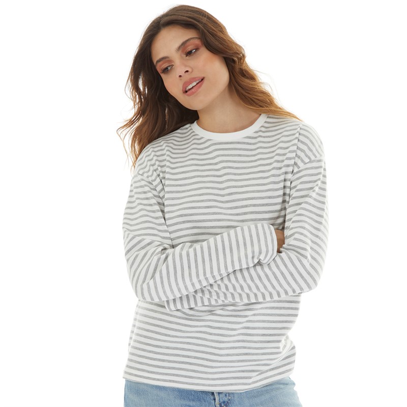 Pieces Womens Sadie Long Sleeve Top Cloud Dancer Light Grey Marl