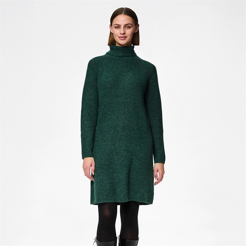 Pieces Womens Ellen High Neck Knitted Dress Trekking Green - Size L