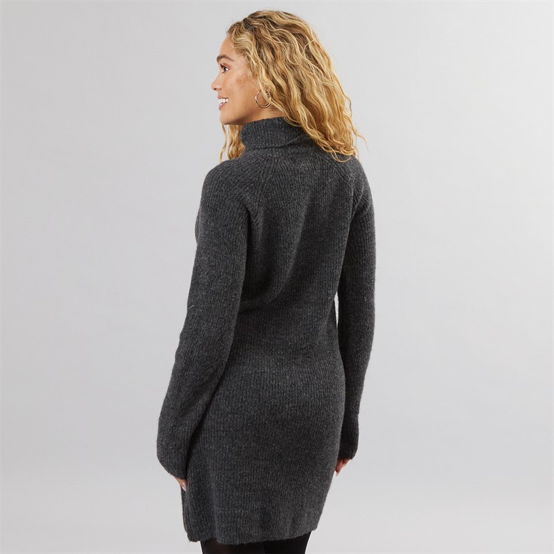 Pieces Womens Ellen High Neck Knitted Dress Dark Grey Melange