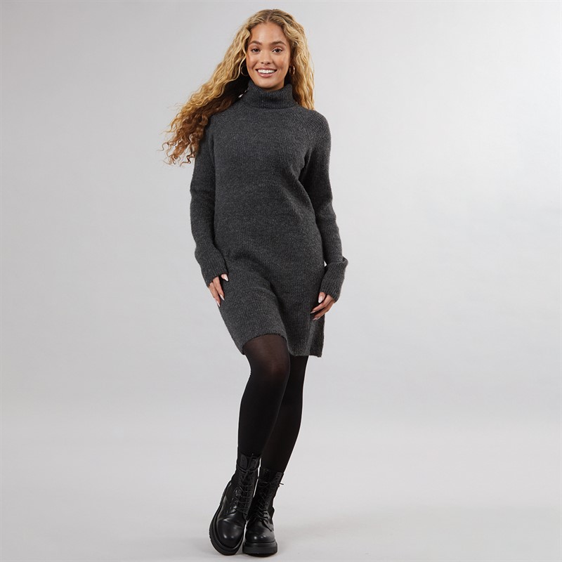 Pieces Womens Ellen High Neck Knitted Dress Dark Grey Melange