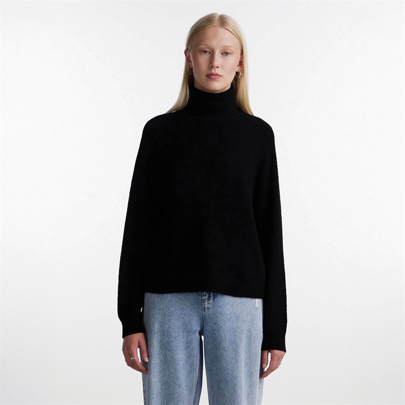 Pieces Womens Juliana Roll Neck Knitted Jumper Black