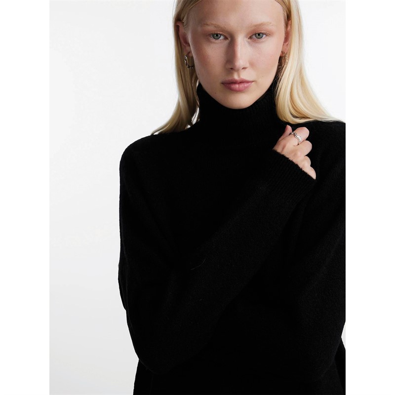 Pieces Womens Juliana Roll Neck Knitted Jumper Black