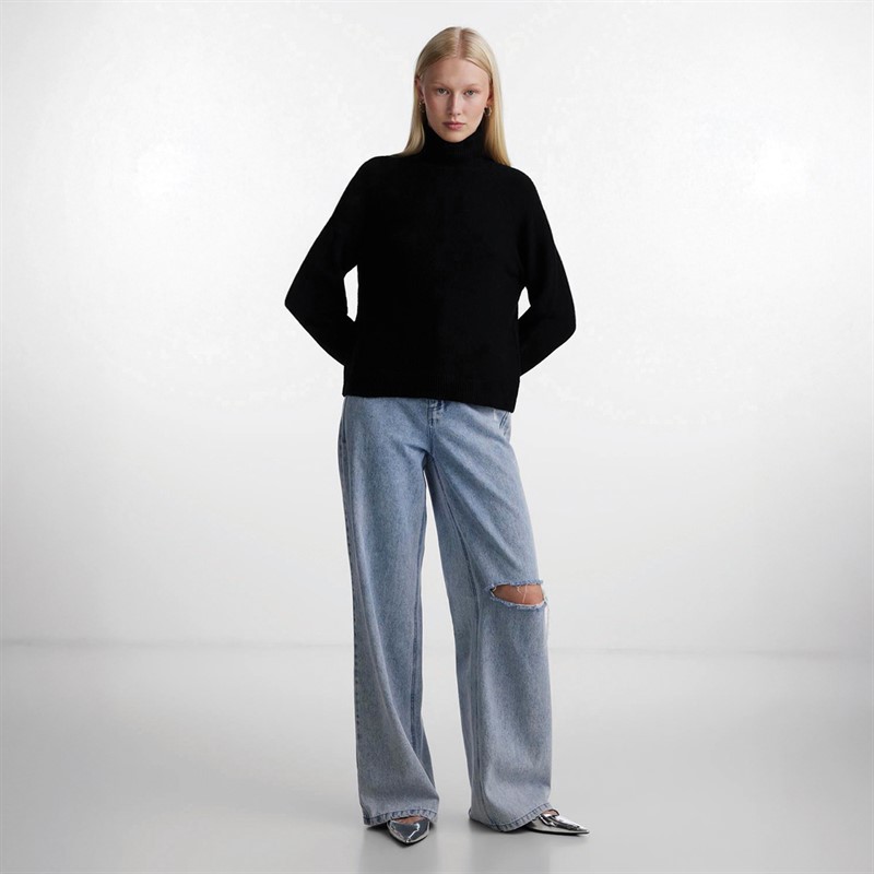 Pieces Womens Juliana Roll Neck Knitted Jumper Black