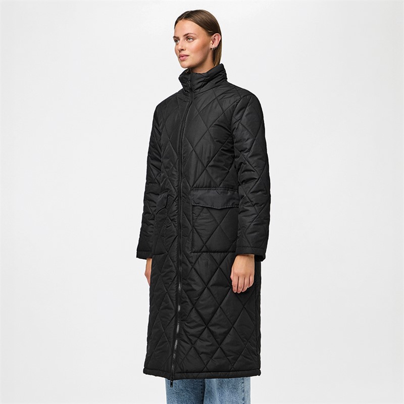 Pieces Womens Mailey Quilted Coat Black - Size L
