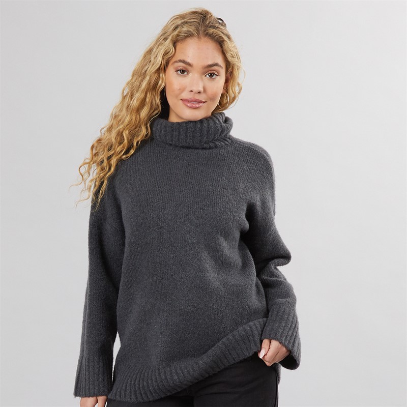 Pieces Womens Nancy Roll Neck Jumper Magnet
