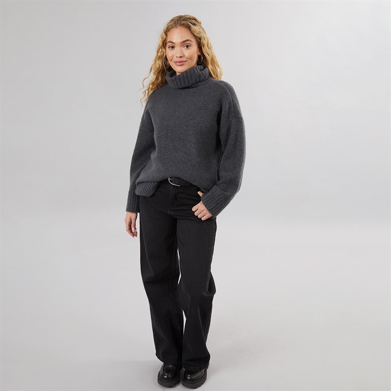 Pieces Womens Nancy Roll Neck Jumper Magnet