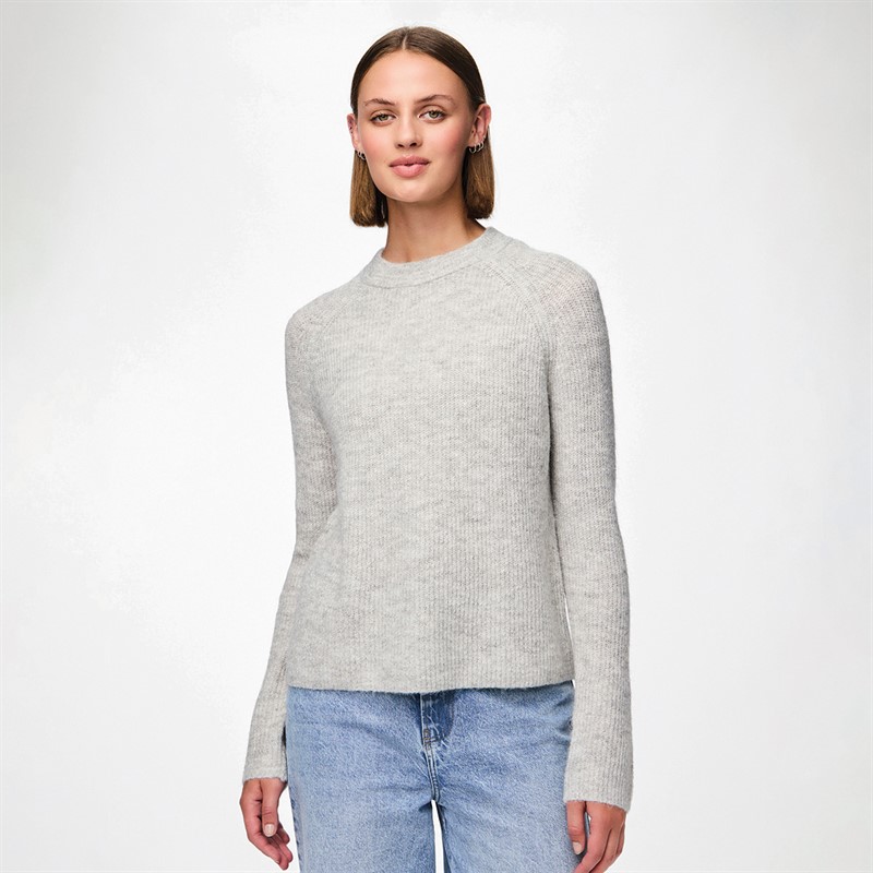 Pieces Womens Ellen Knitted Jumper Light Grey Melange - Size XS