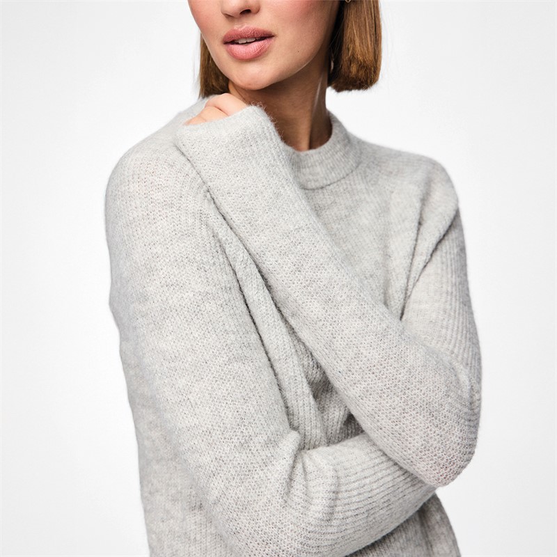 Pieces Womens Ellen Knitted Jumper Light Grey Melange