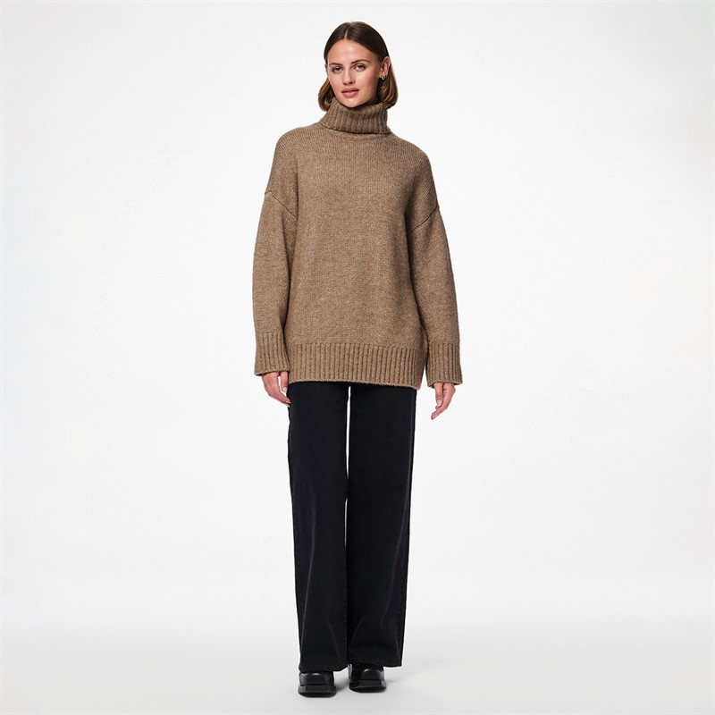 Pieces Womens Nancy Roll Neck Jumper Fossil