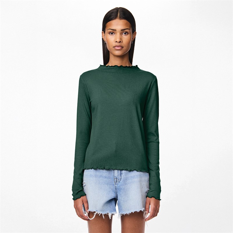 Pieces Womens Nicca Long Sleeve Top Trekking Green - Size M