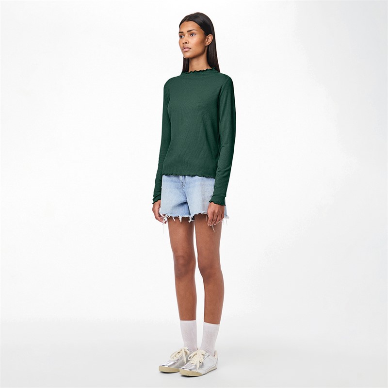 Pieces Womens Nicca Long Sleeve Top Trekking Green
