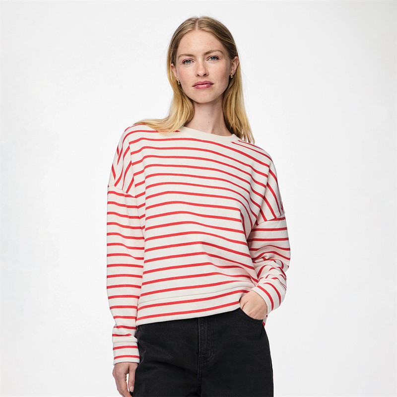 Pieces Womens Chili Striped Sweatshirt Cloud Dancer - Size S