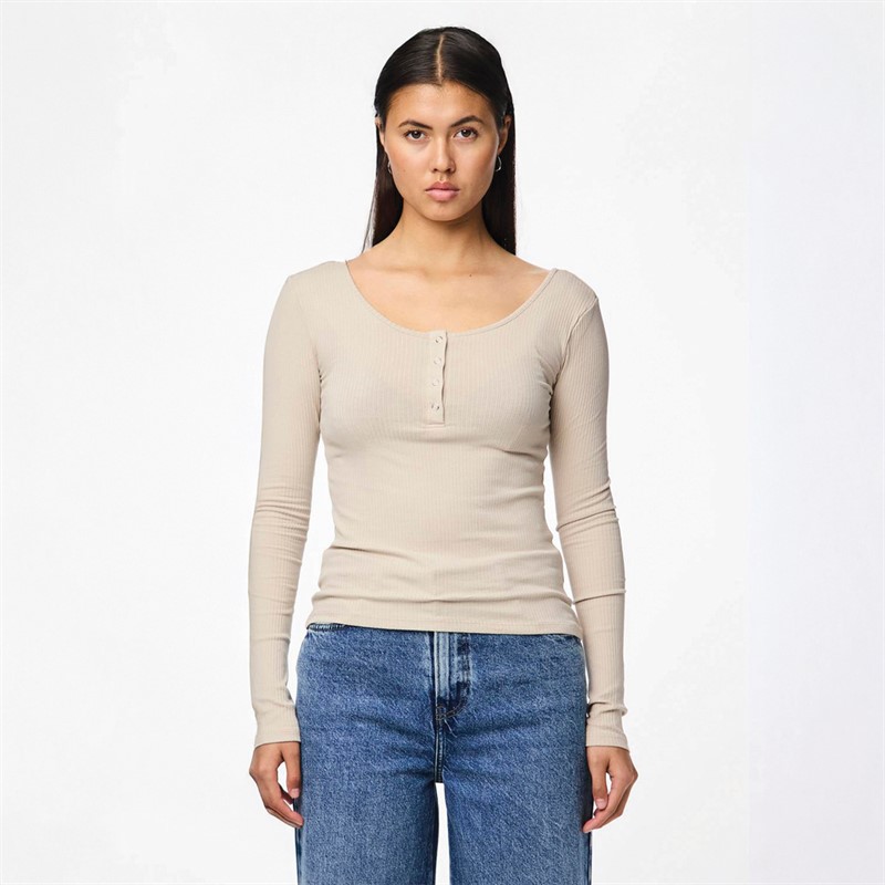 Pieces Womens Kitte Long Sleeve Top Silver Gray - Size XL