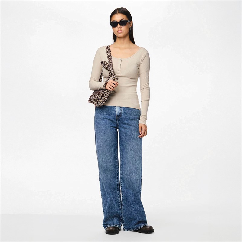 Pieces Womens Kitte Long Sleeve Top Silver Gray