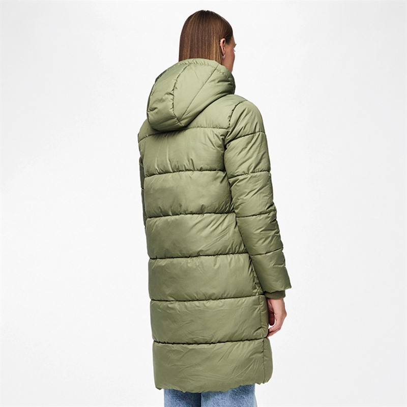 Pieces Womens Long Puffer Jacket Deep Lichen Green