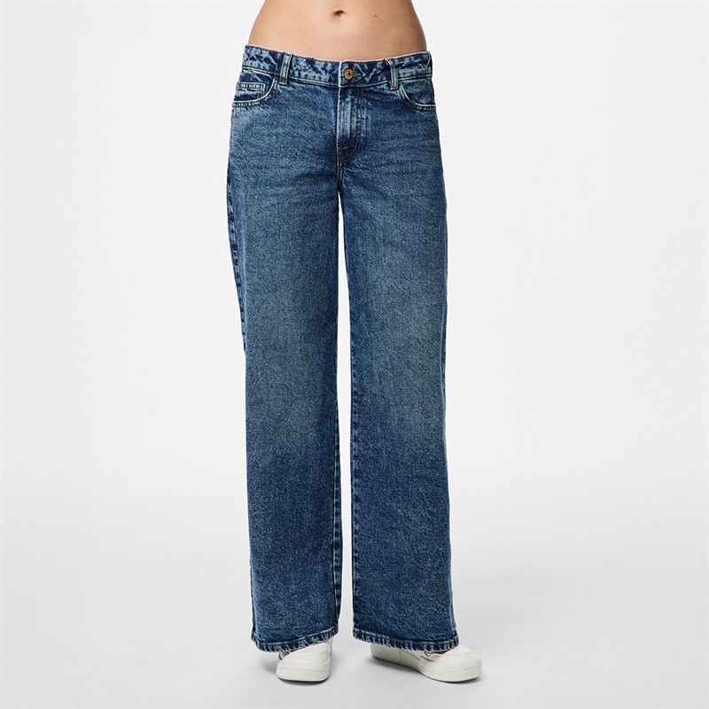 Pieces Damen Selma Weit Bein Jeans Medium Blue Denim