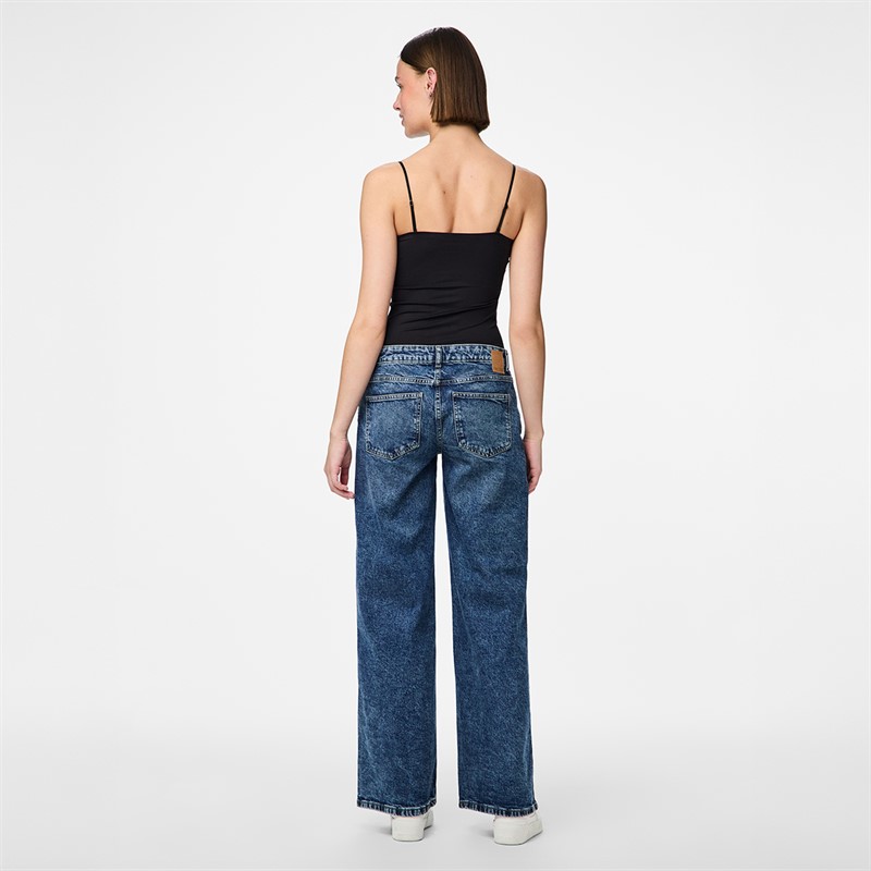 Pieces Damen Selma Weit Bein Jeans Medium Blue Denim