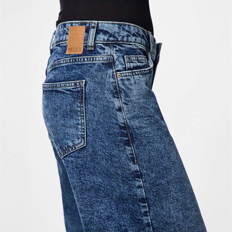 Pieces Damen Selma Weit Bein Jeans Medium Blue Denim