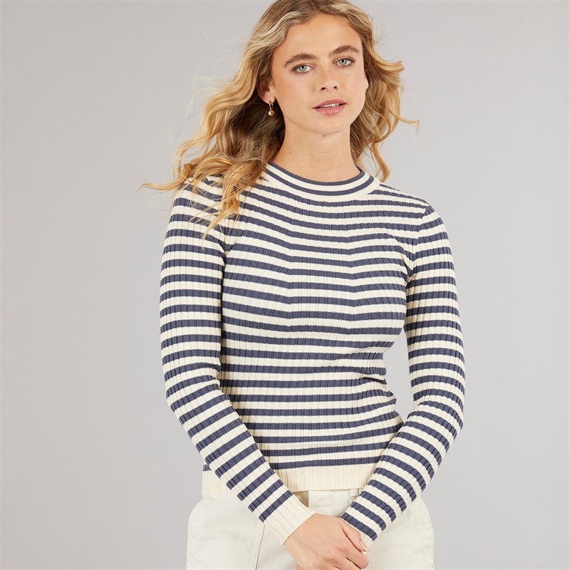 Pieces Damen Crista O Ausschnitt Gestrickter Pullover Ombre Blue