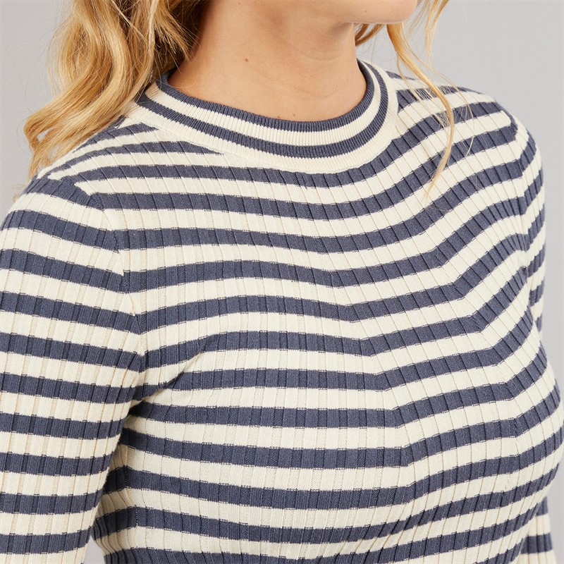 Pieces Damen Crista O Ausschnitt Gestrickter Pullover Ombre Blue