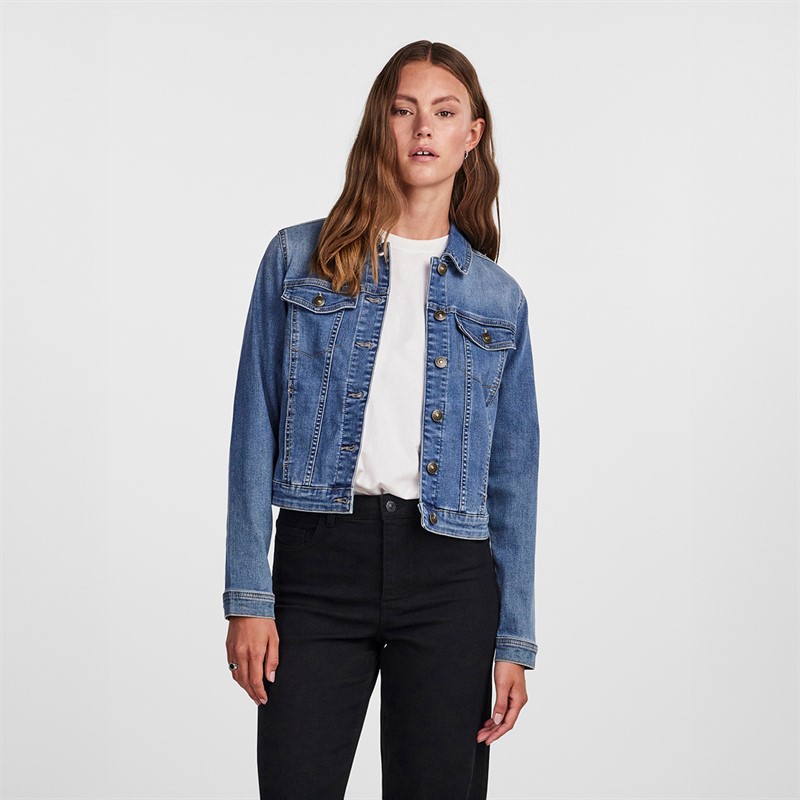 Pieces Damen Jeans Jacke Medium Blue Denim