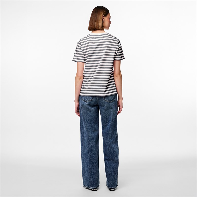 Pieces Damen Ria gestreiftes T Shirt Ultimate Grey