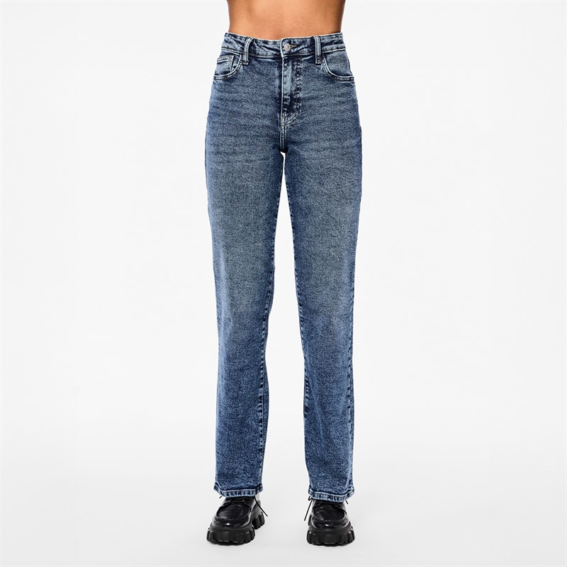 Pieces Damen Kelly Gerade Bein Jeans Medium Blue Denim