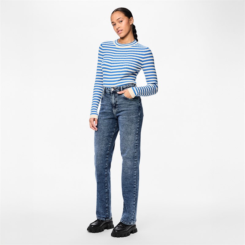 Pieces Damen Kelly Gerade Bein Jeans Medium Blue Denim