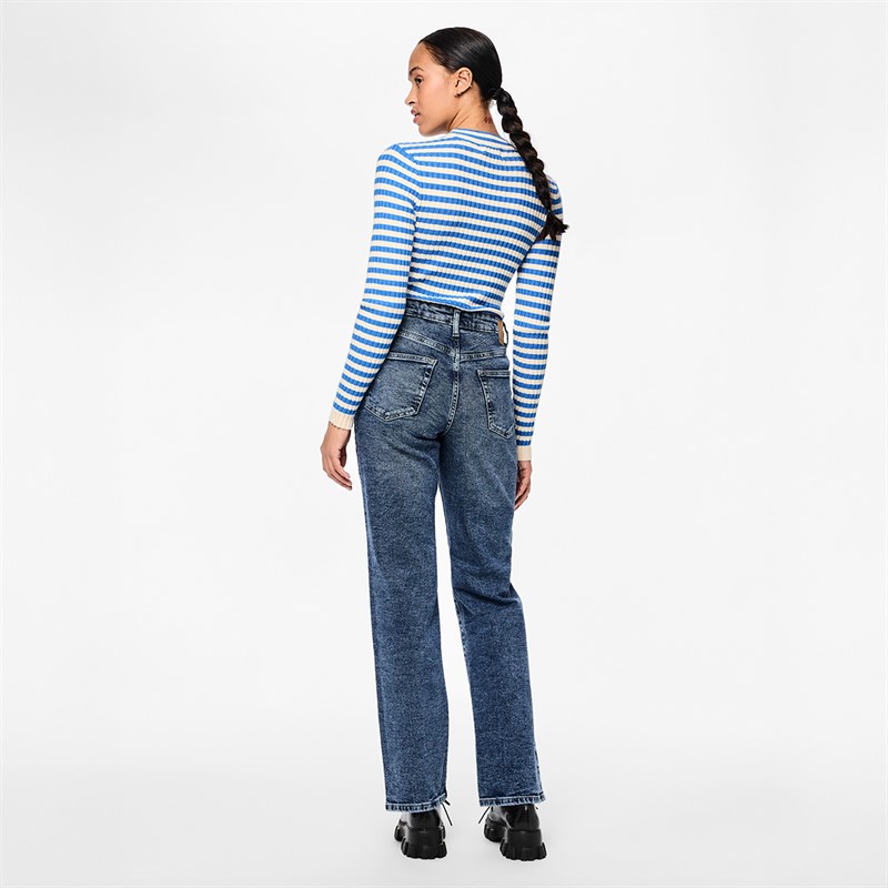 Pieces Damen Kelly Gerade Bein Jeans Medium Blue Denim