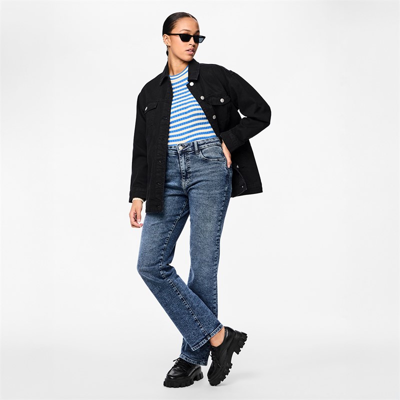 Pieces Damen Kelly Gerade Bein Jeans Medium Blue Denim