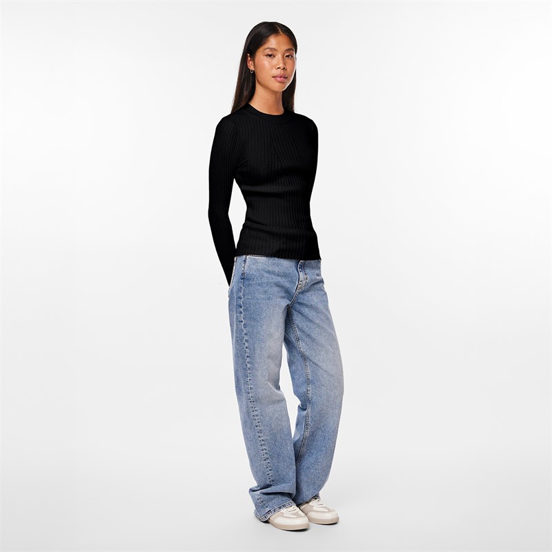 Pieces Damen Crista O Ausschnitt Gestrickter Pullover Schwarz